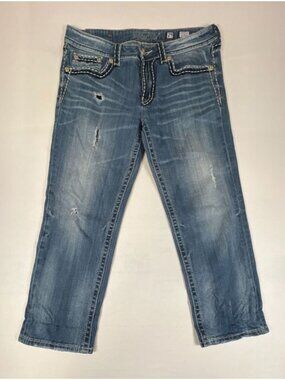 Miss Me Women’s Size 29 Boyfriend Jeans Blue Distressed Embellished Denim